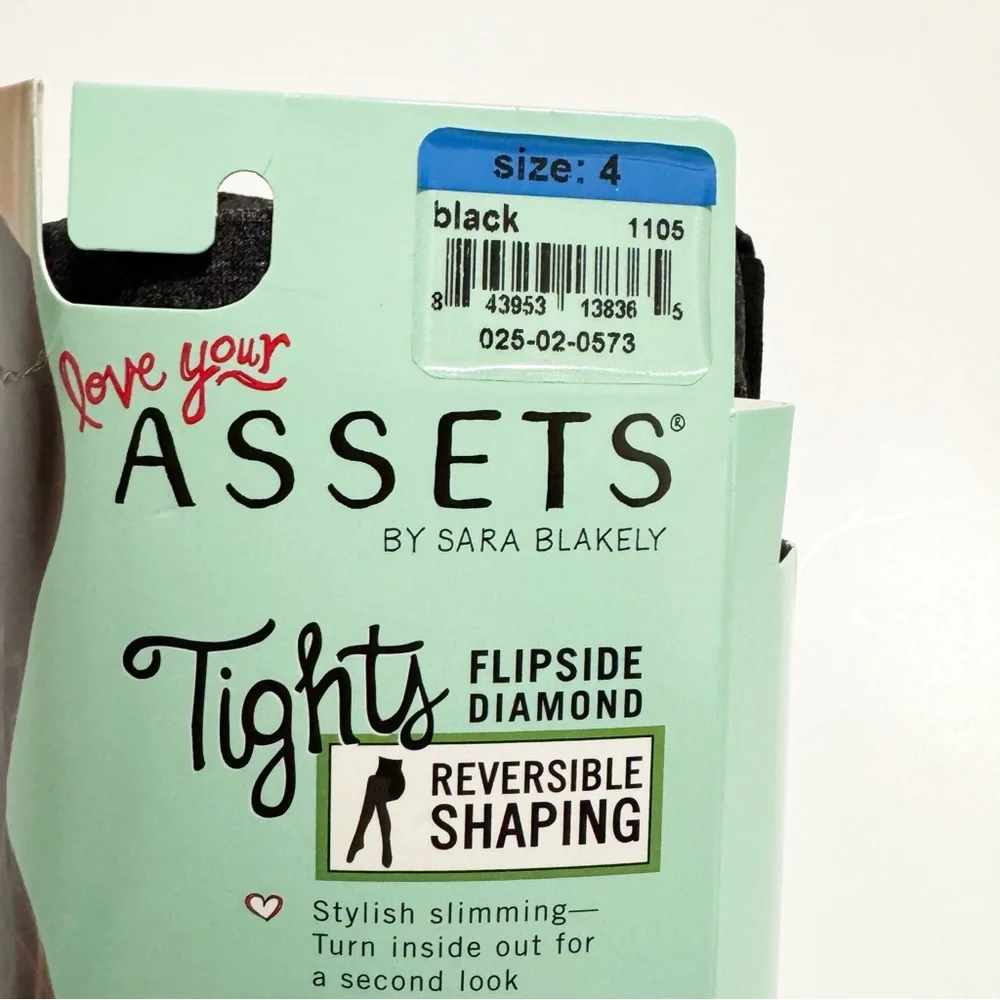 NEW Assets Spanx Flipside Diamond Shaping Tights Opaque Black Ash Size 4